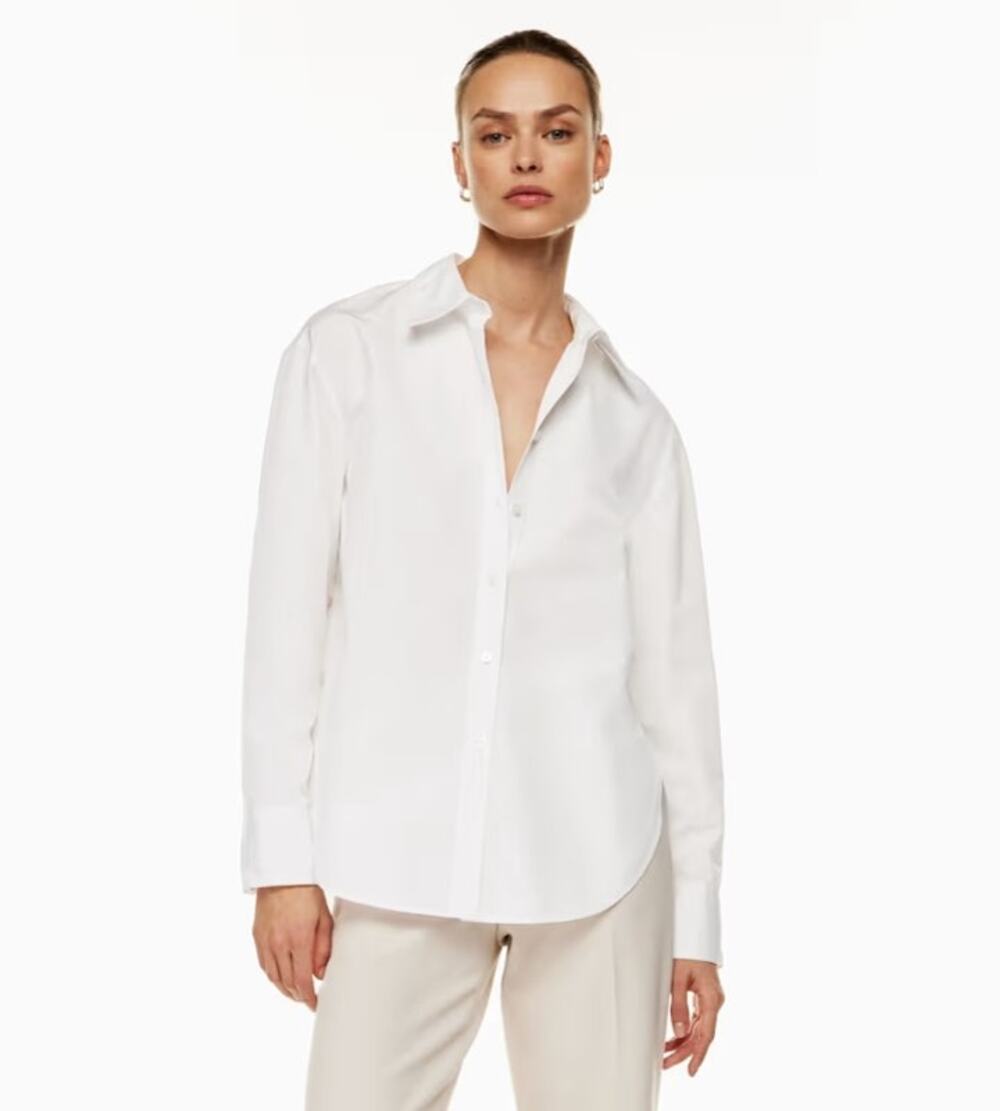 Aritzia Babaton Essential Poplin Relaxed Shirt Cotton Poplin Button Up White Med